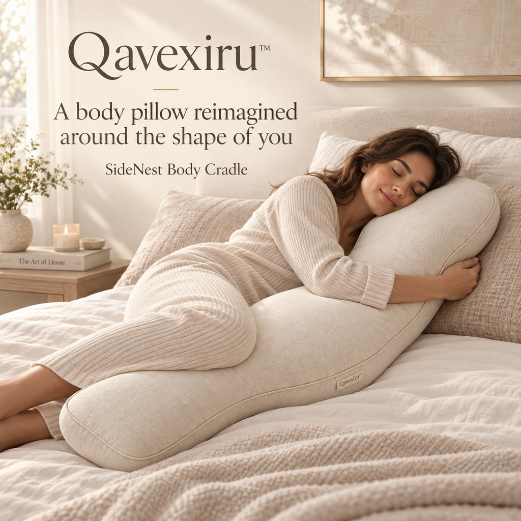 Qavexiru™ SideNest Body Cradle A Body Pillow Reimagined Around the Shape of You