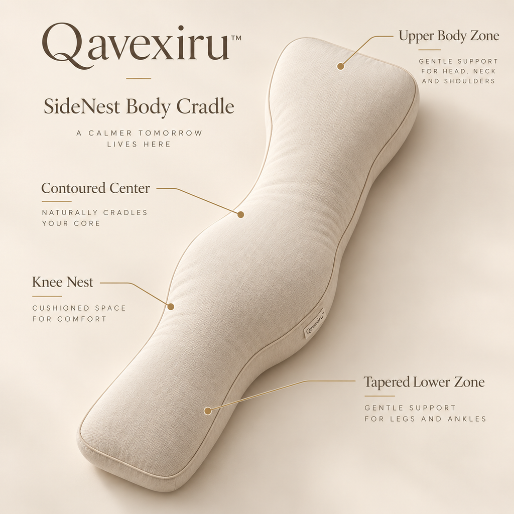 Qavexiru™ SideNest Body Cradle A Body Pillow Reimagined Around the Shape of You