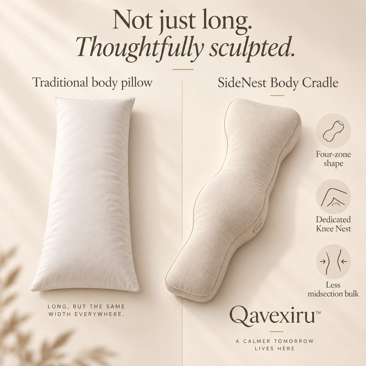 Qavexiru™ SideNest Body Cradle A Body Pillow Reimagined Around the Shape of You