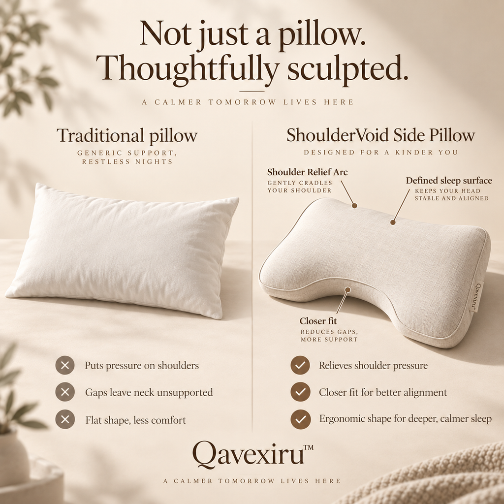 Qavexiru™ ShoulderVoid Side Pillow Your Pillow Supports Your Head.