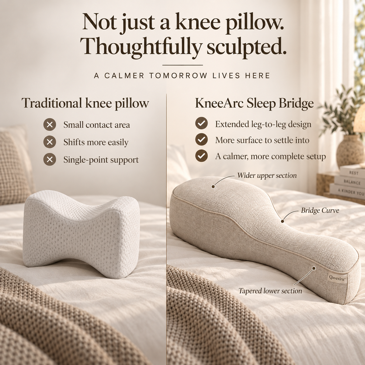 Qavexiru™ KneeArc Sleep Bridge  A Better Place for Your Legs to Settle