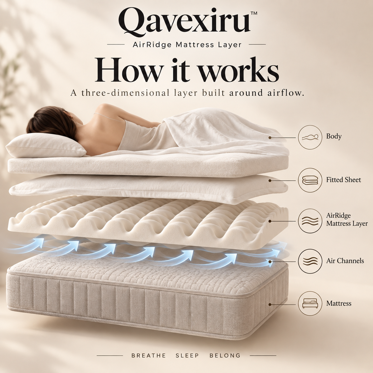 Qavexiru™ AirRidge Mattress Layer Turn Your Mattress Into a More Breathable Sleep Surface