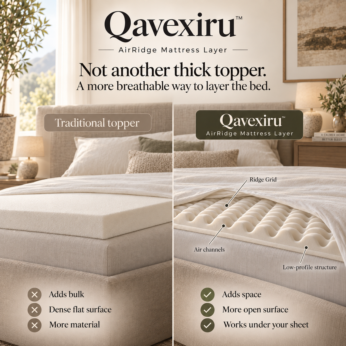 Qavexiru™ AirRidge Mattress Layer Turn Your Mattress Into a More Breathable Sleep Surface