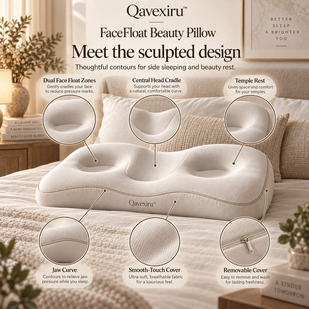 Qavexiru™ FaceFloat Beauty Pillow  Sleep on Your Side. Let Your Face Float.
