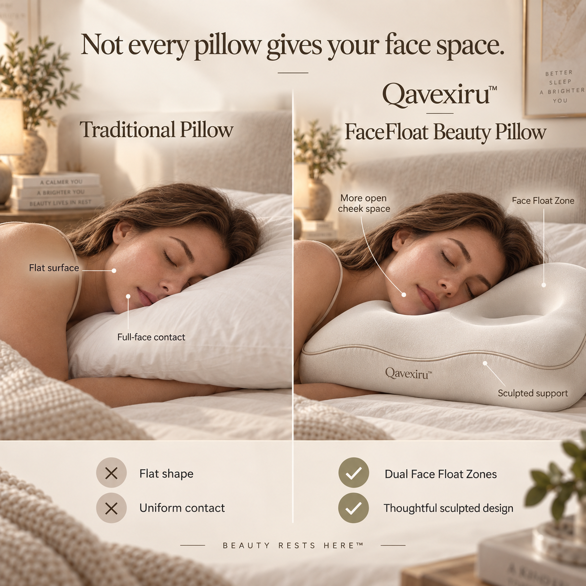 Qavexiru™ FaceFloat Beauty Pillow  Sleep on Your Side. Let Your Face Float.