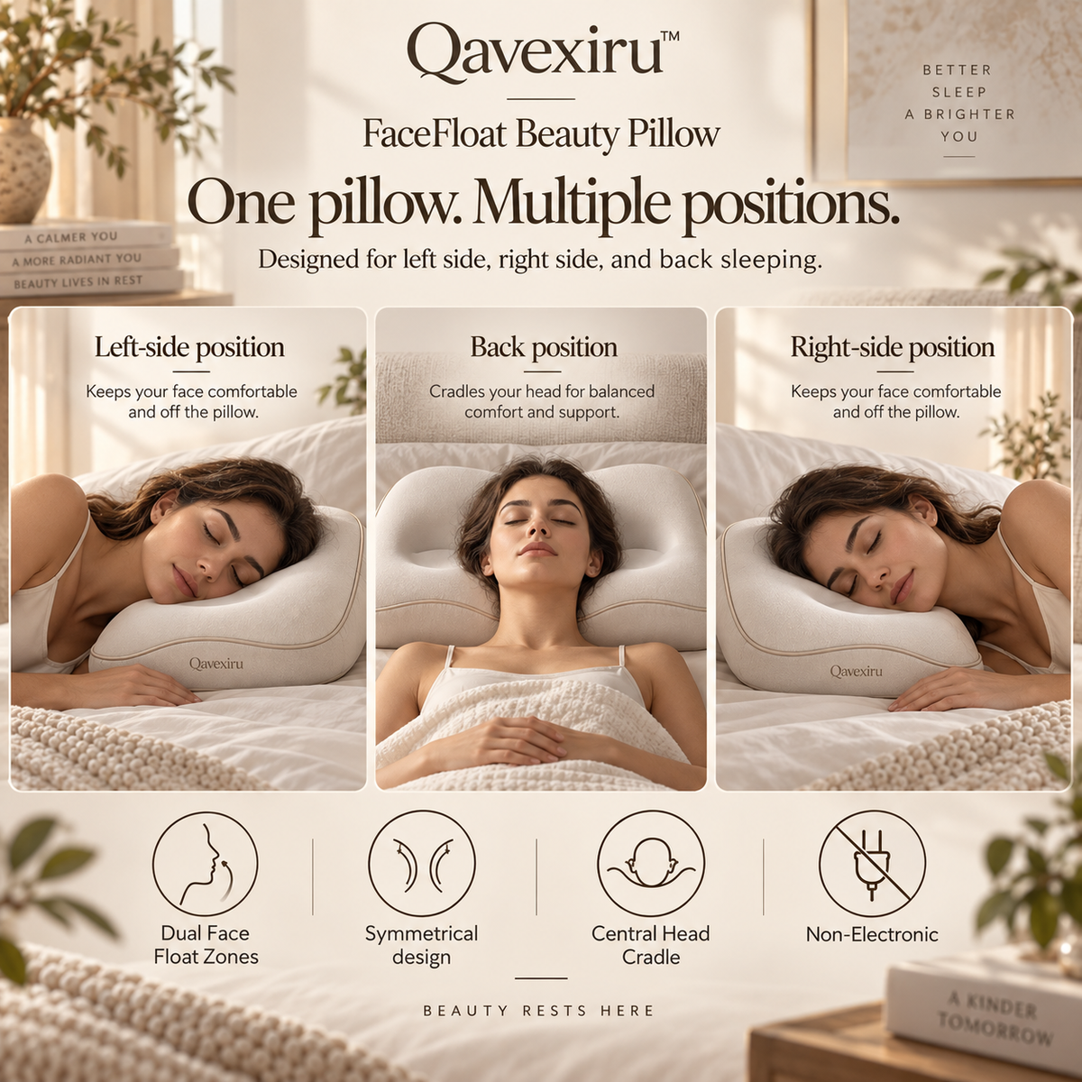 Qavexiru™ FaceFloat Beauty Pillow  Sleep on Your Side. Let Your Face Float.