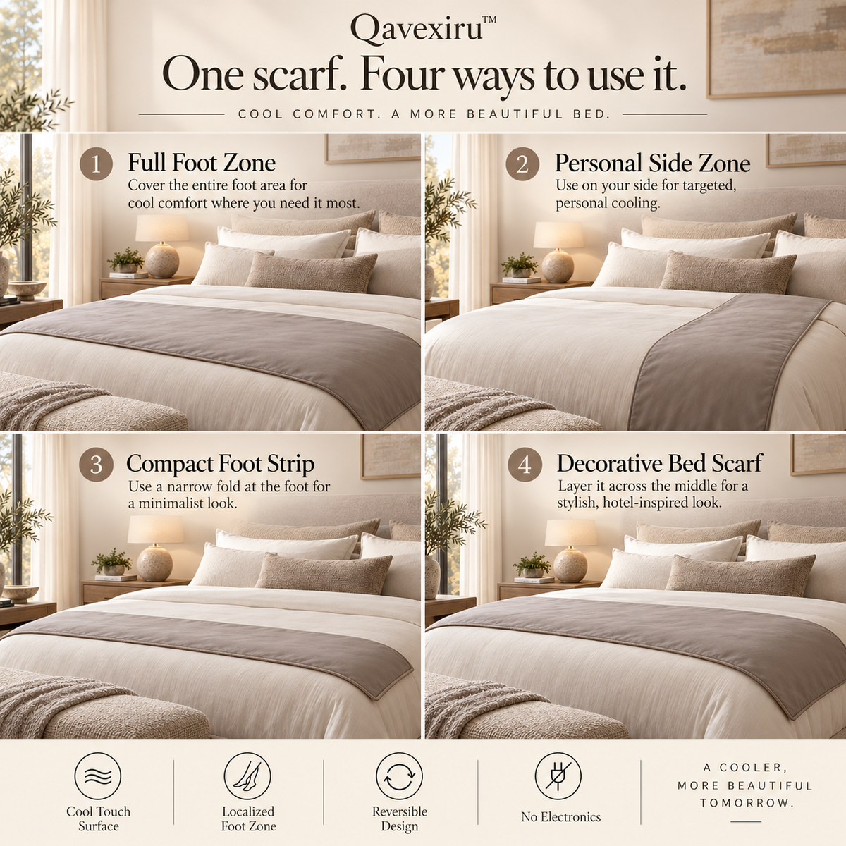 Qavexiru™ CoolFold Bed Scarf Cool the Part of the Bed That Actually Feels Too Warm