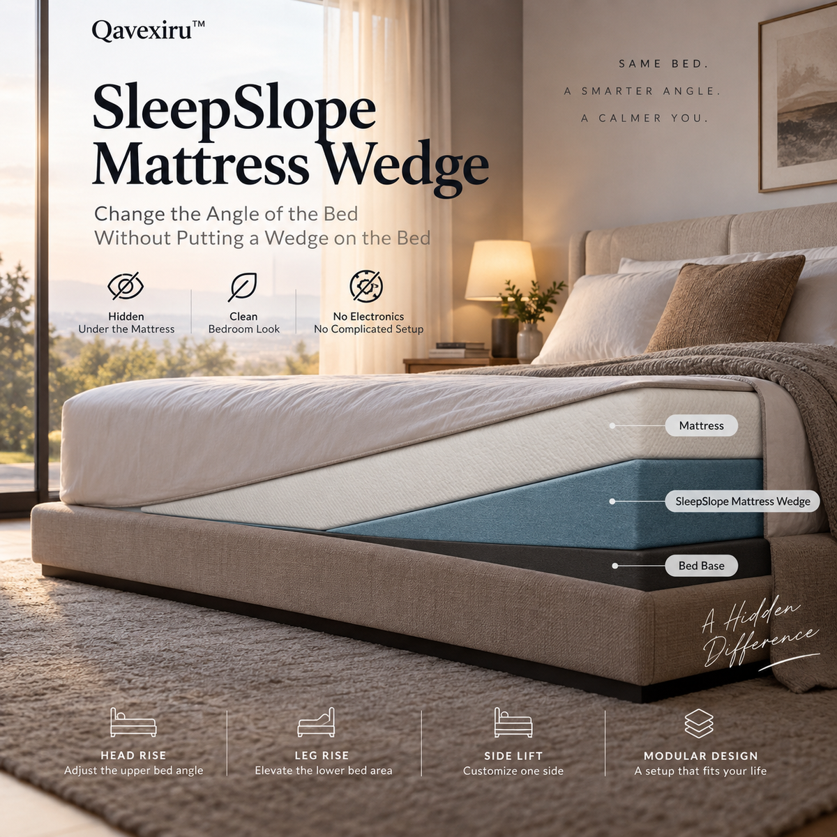 Qavexiru™ SleepSlope Mattress Wedge Change the Angle of the Bed — Without Putting a Wedge on the Bed