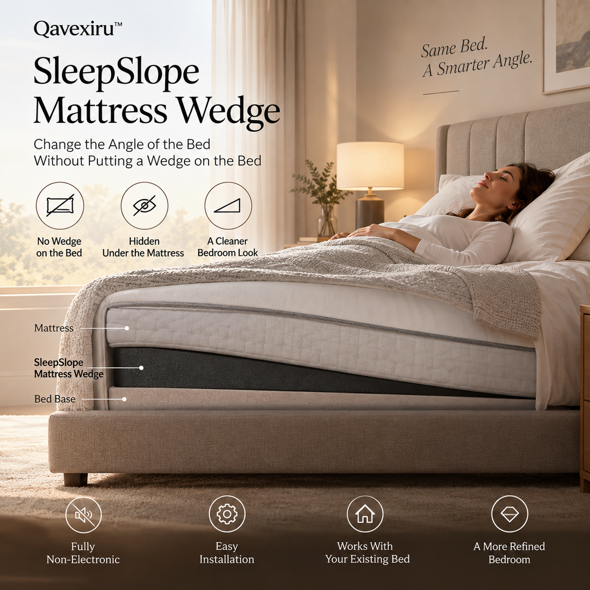 Qavexiru™ SleepSlope Mattress Wedge Change the Angle of the Bed — Without Putting a Wedge on the Bed