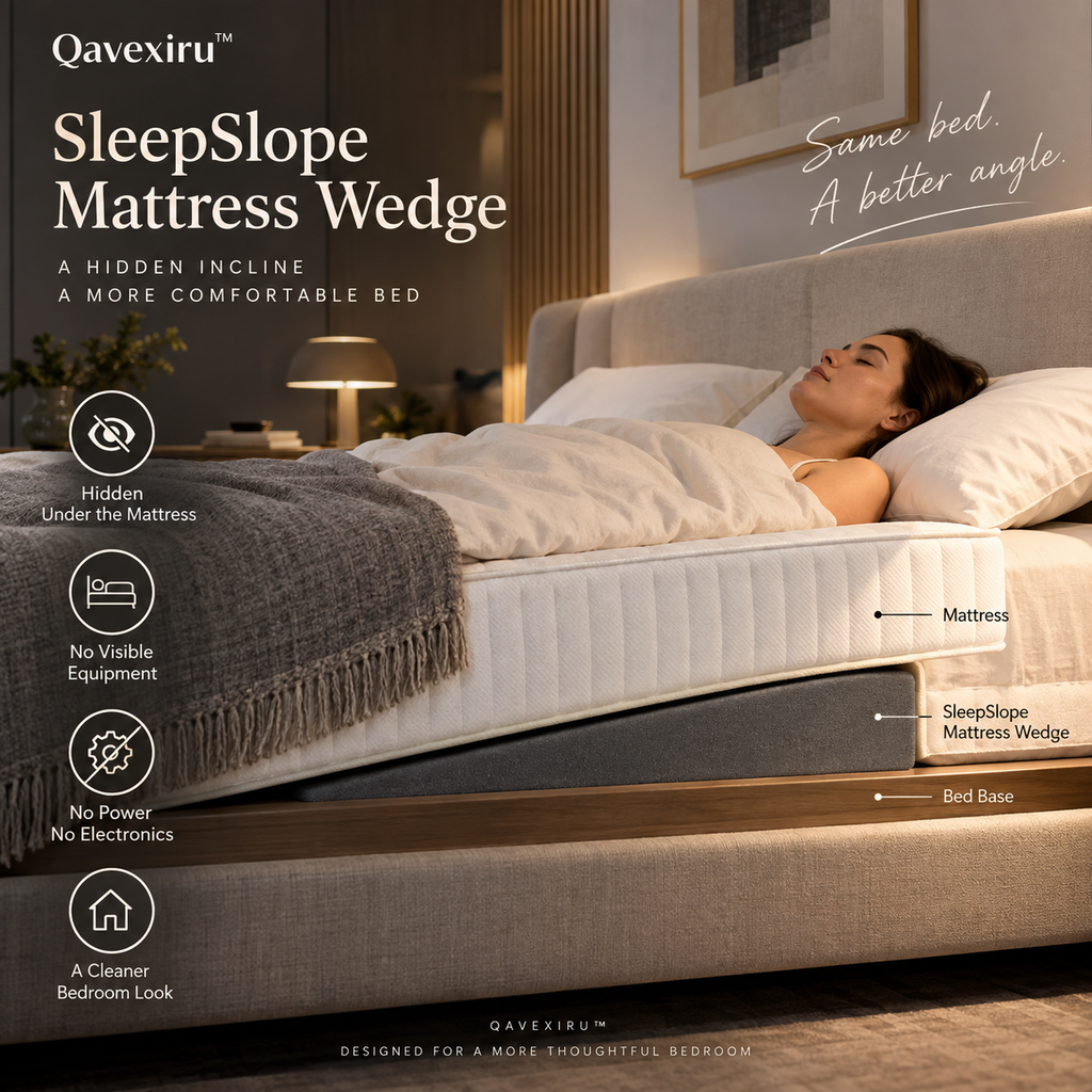 Qavexiru™ SleepSlope Mattress Wedge Change the Angle of the Bed — Without Putting a Wedge on the Bed