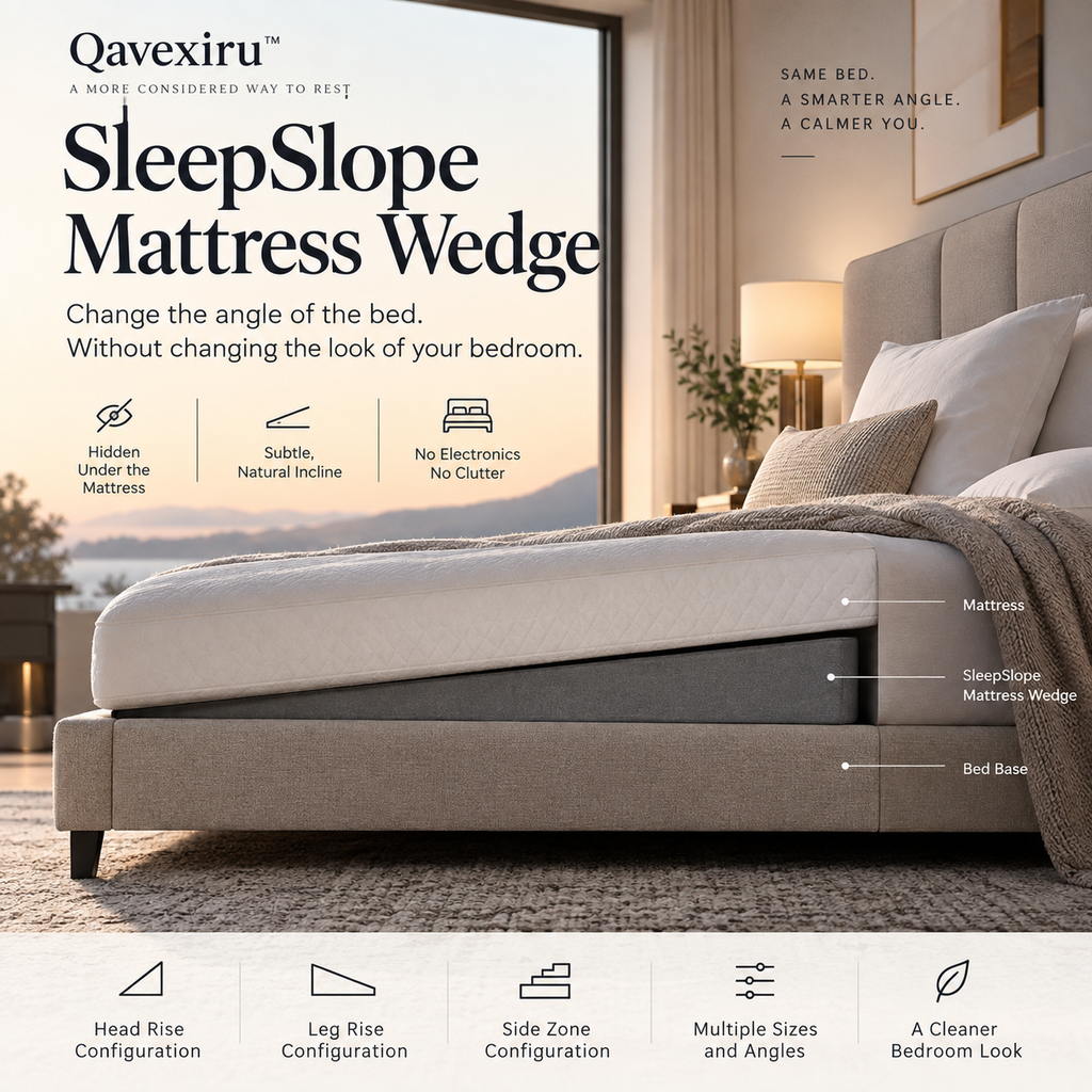 Qavexiru™ SleepSlope Mattress Wedge Change the Angle of the Bed — Without Putting a Wedge on the Bed