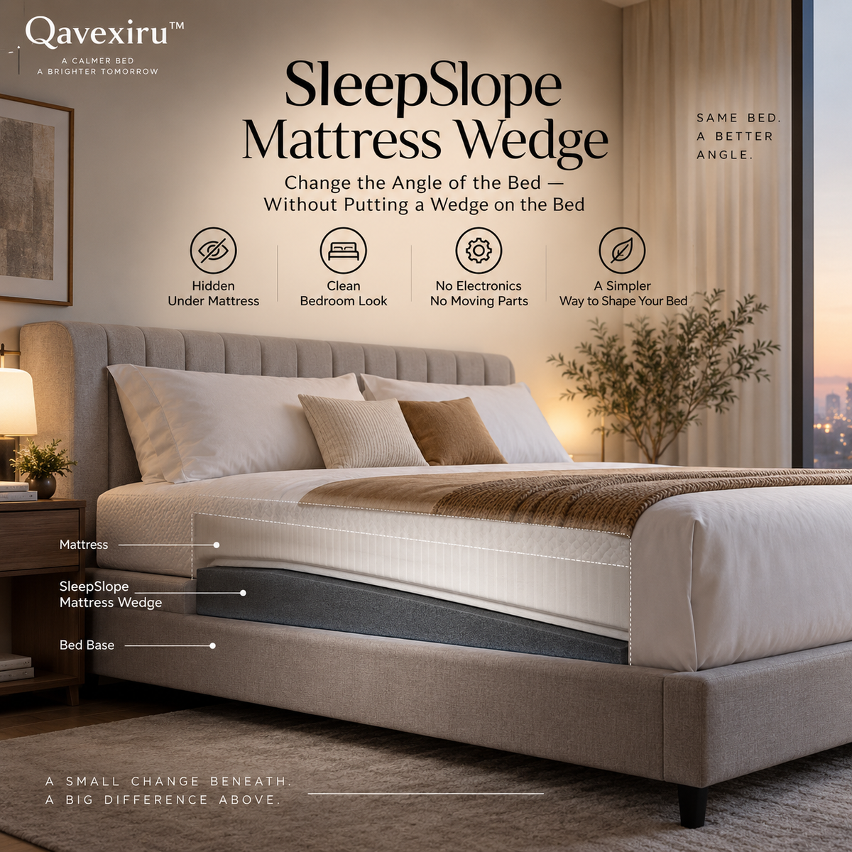 Qavexiru™ SleepSlope Mattress Wedge Change the Angle of the Bed — Without Putting a Wedge on the Bed