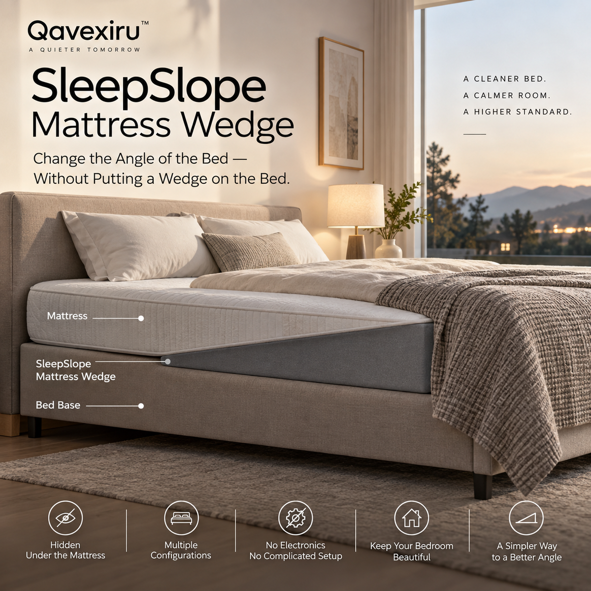 Qavexiru™ SleepSlope Mattress Wedge Change the Angle of the Bed — Without Putting a Wedge on the Bed