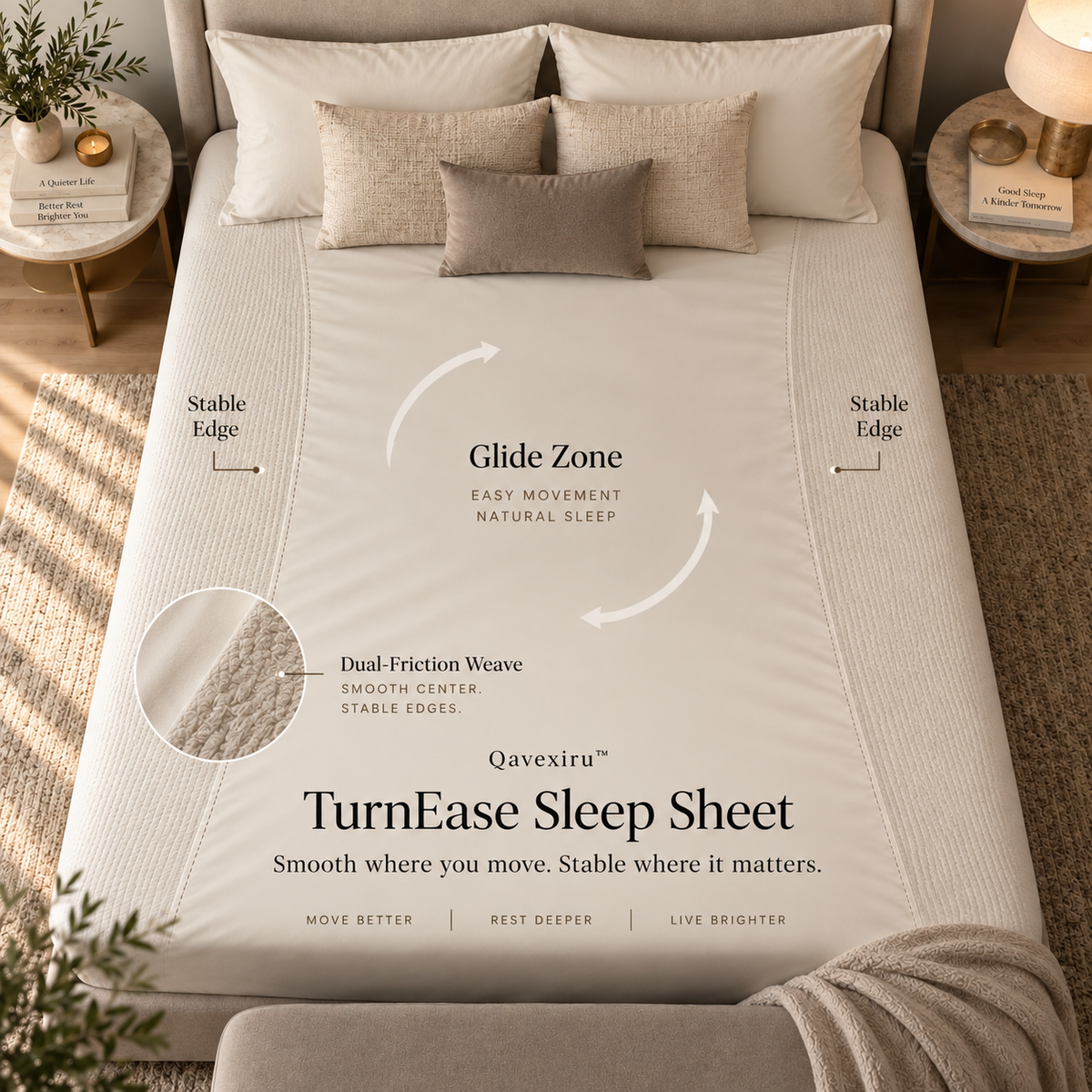 Qavexiru™ TurnEase Sleep Sheet Move More Easily Without Making the Whole Bed Slippery